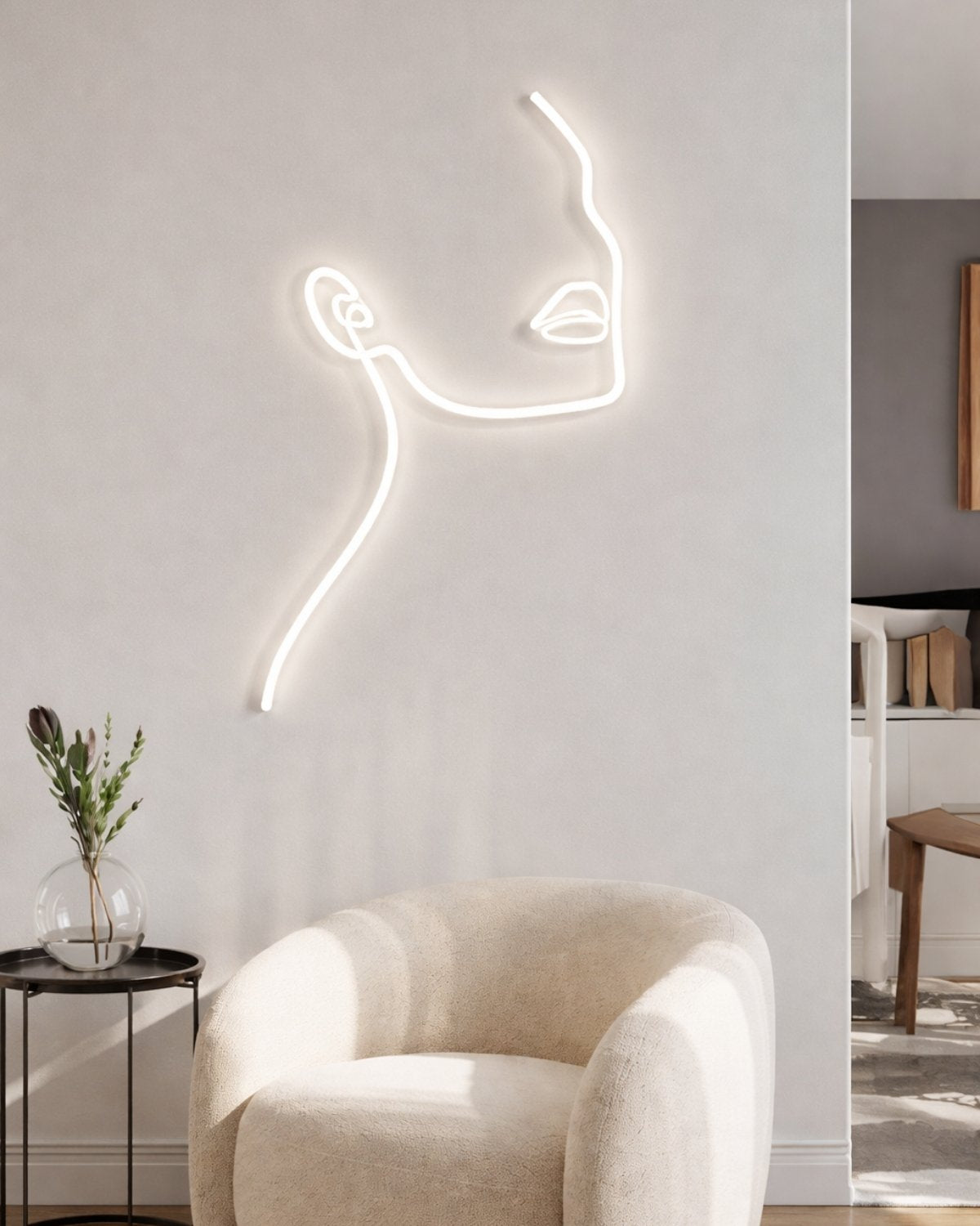 Rostro Minimalista Iluminado - Neón Decorativo de negocio de belleza
