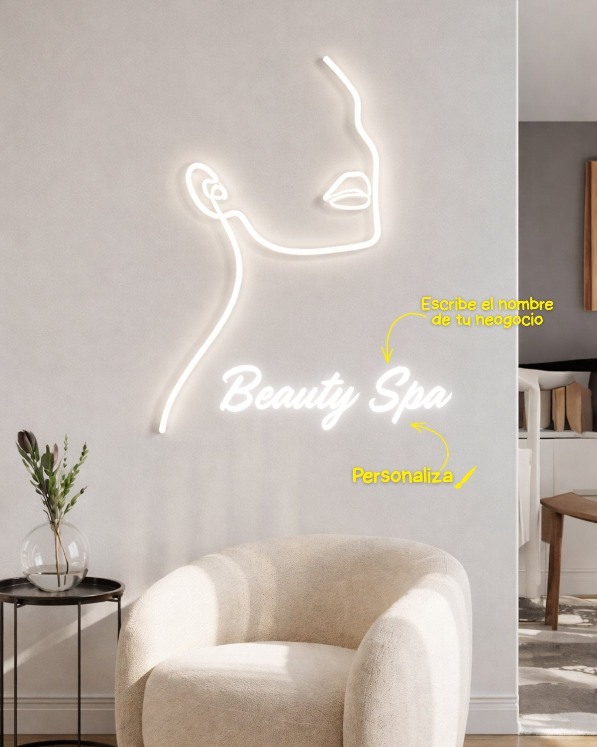 Rostro Minimalista Iluminado - Neón Decorativo de negocio de belleza